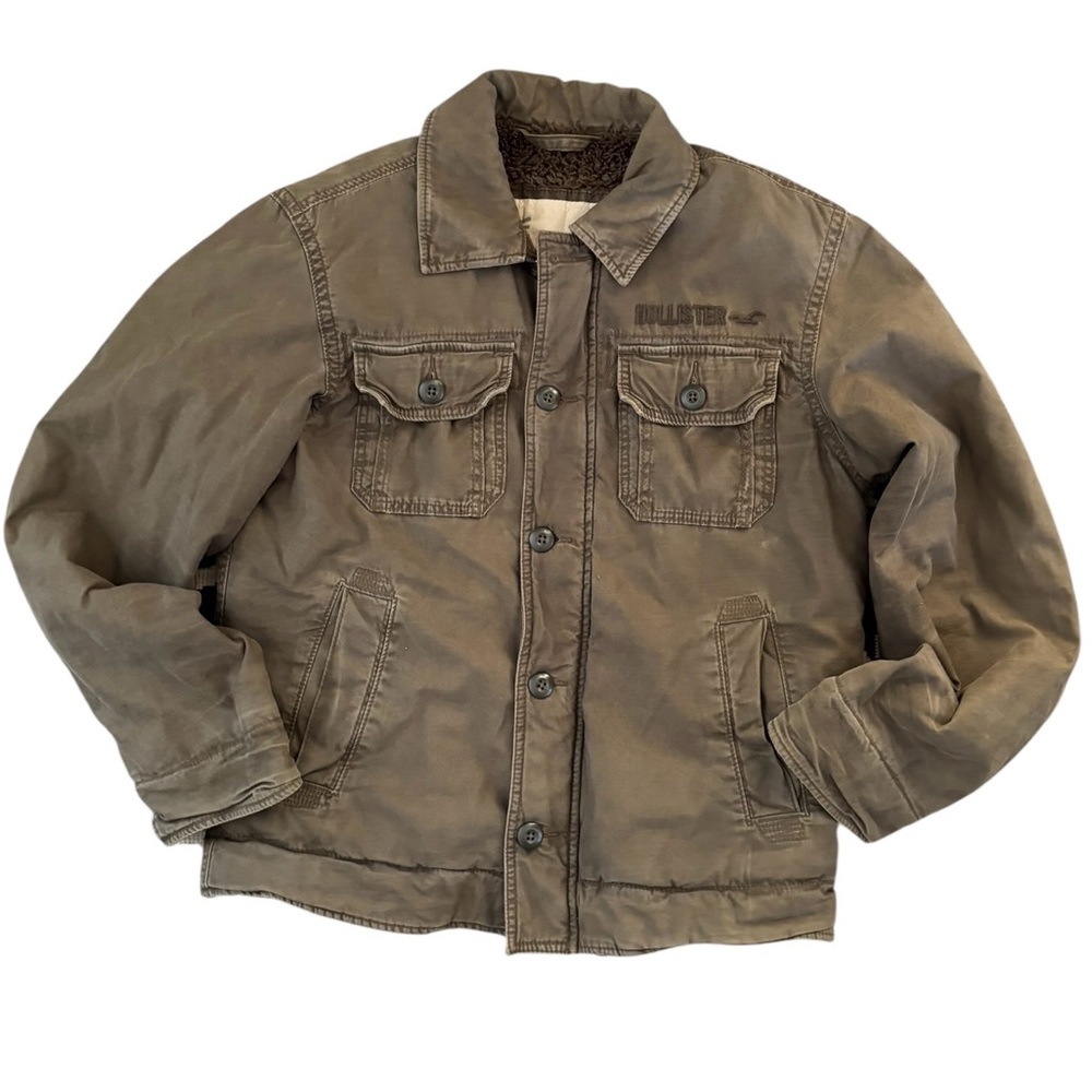 Y2K Vintage Hollister Military Style Sherpa Lined Mens Utility Jacket Sz L Heavy